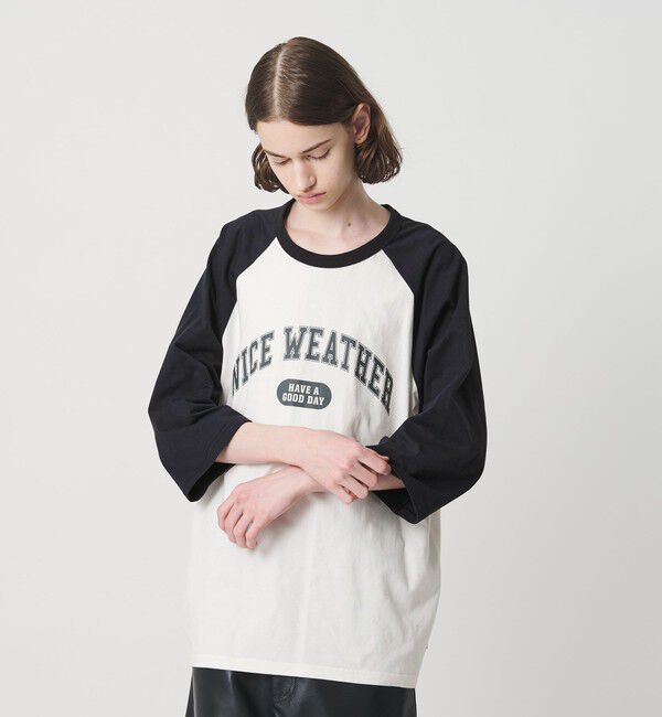 NICE WEATHER「＜NICE WEATHER＞ロゴ ラグランTシャツ」|Tシャツ・カットソー|NAVY