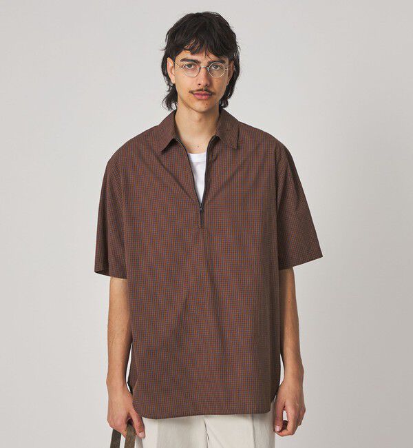 STEVEN ALAN「＜Steven Alan＞ オーガニックコットン チェック ジップ プルオーバー ショートスリーブ シャツ」|シャツ・ブラウス|