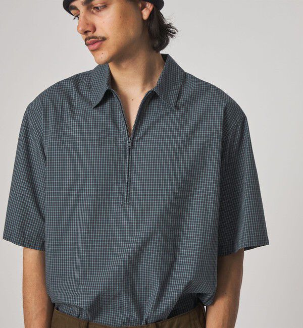 STEVEN ALAN「＜Steven Alan＞ オーガニックコットン チェック ジップ プルオーバー ショートスリーブ シャツ」|シャツ・ブラウス|