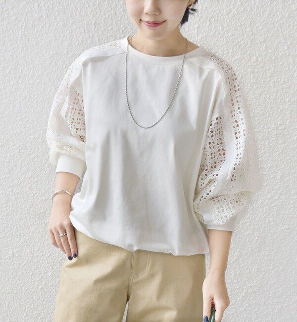 SHIPS for women「《追加予約》【WEB限定】〈手洗い可能〉レース コンビ カットソー」|Tシャツ・カットソー|