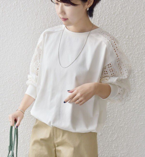 SHIPS for women「《追加予約》【WEB限定】〈手洗い可能〉レース コンビ カットソー」|Tシャツ・カットソー|
