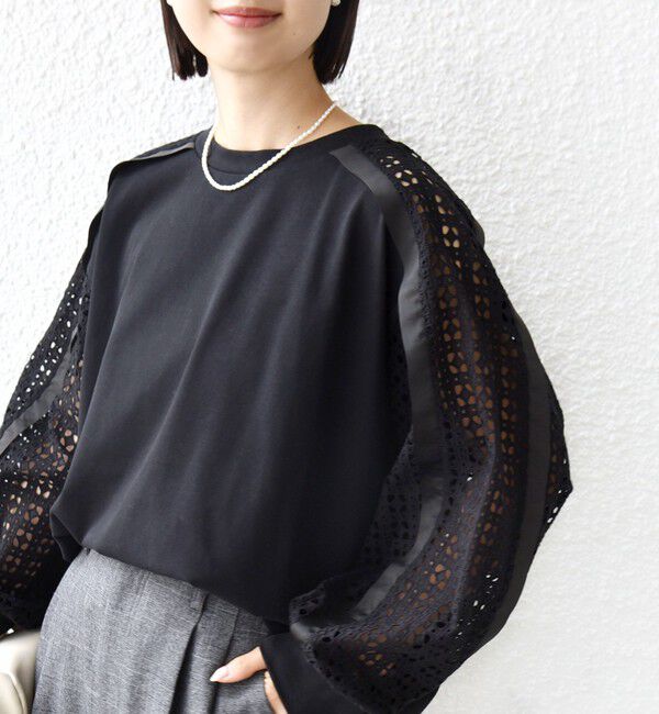 SHIPS for women「《追加予約》【WEB限定】〈手洗い可能〉レース コンビ カットソー」|Tシャツ・カットソー|