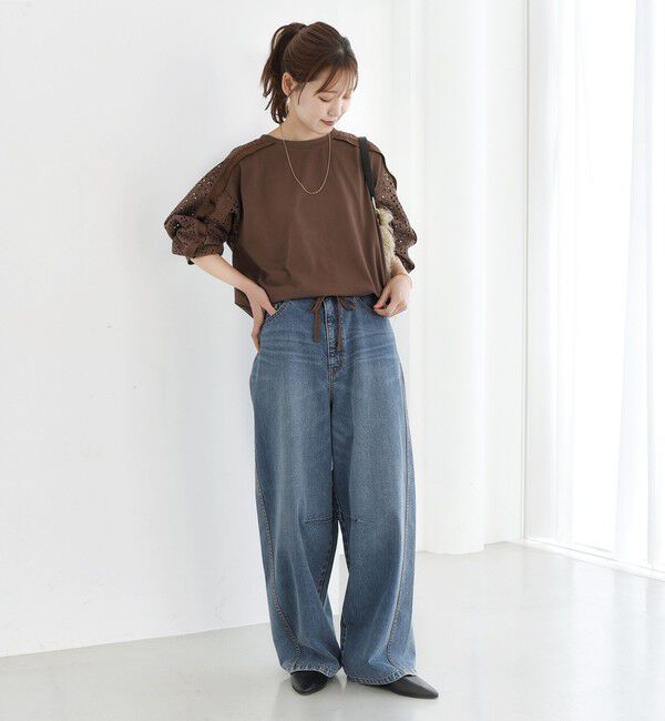 SHIPS for women「《追加予約》【WEB限定】〈手洗い可能〉レース コンビ カットソー」|Tシャツ・カットソー|