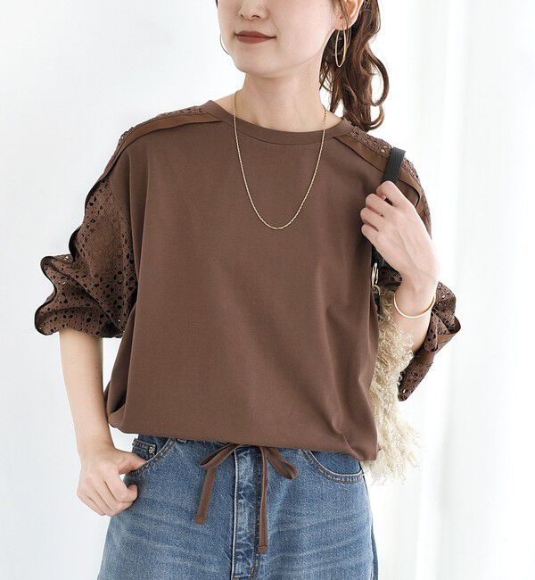SHIPS for women「《追加予約》【WEB限定】〈手洗い可能〉レース コンビ カットソー」|Tシャツ・カットソー|