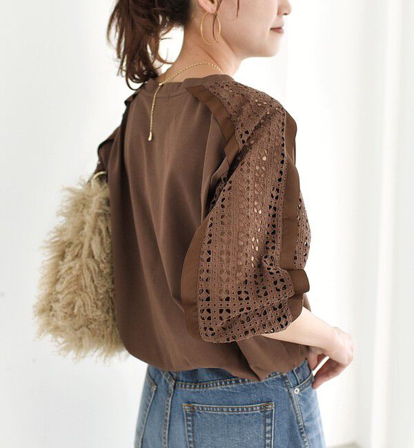 SHIPS for women「《追加予約》【WEB限定】〈手洗い可能〉レース コンビ カットソー」|Tシャツ・カットソー|