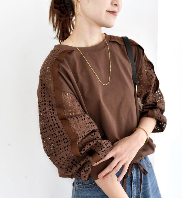SHIPS for women「《追加予約》【WEB限定】〈手洗い可能〉レース コンビ カットソー」|Tシャツ・カットソー|