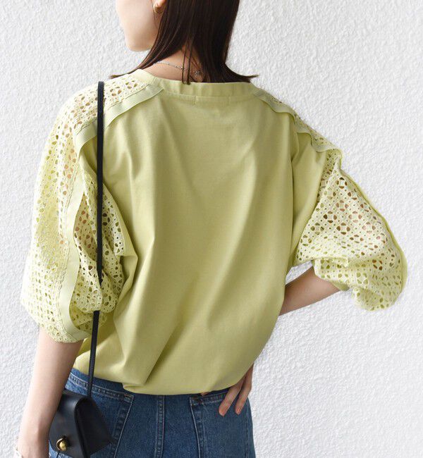 SHIPS for women「《追加予約》【WEB限定】〈手洗い可能〉レース コンビ カットソー」|Tシャツ・カットソー|