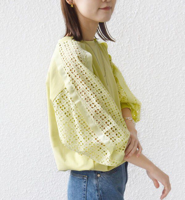 SHIPS for women「《追加予約》【WEB限定】〈手洗い可能〉レース コンビ カットソー」|Tシャツ・カットソー|