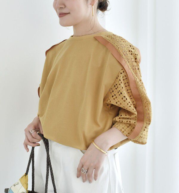 SHIPS for women「《追加予約》【WEB限定】〈手洗い可能〉レース コンビ カットソー」|Tシャツ・カットソー|