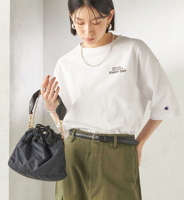 SHIPS for women「【一部WEB限定/ SHIPS別注】Champion: 5分袖 ロゴ プリント TEE」|Tシャツ・カットソー|ホワイト