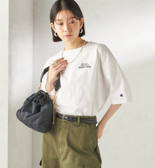 SHIPS for women「【一部WEB限定/ SHIPS別注】Champion: 5分袖 ロゴ プリント TEE」|Tシャツ・カットソー|