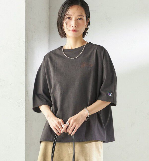 SHIPS for women「【一部WEB限定/ SHIPS別注】Champion: 5分袖 ロゴ プリント TEE」|Tシャツ・カットソー|