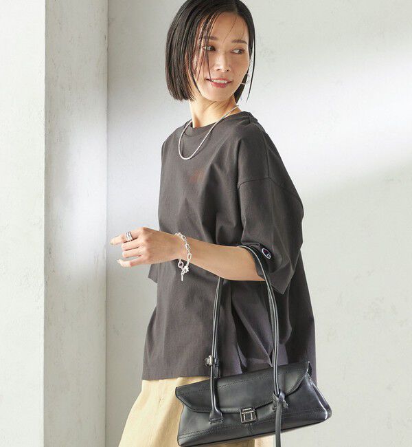 SHIPS for women「【一部WEB限定/ SHIPS別注】Champion: 5分袖 ロゴ プリント TEE」|Tシャツ・カットソー|