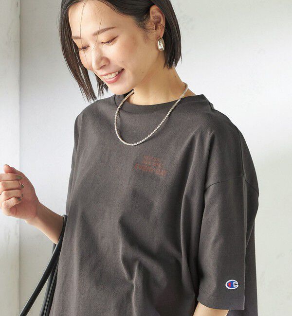 SHIPS for women「【一部WEB限定/ SHIPS別注】Champion: 5分袖 ロゴ プリント TEE」|Tシャツ・カットソー|