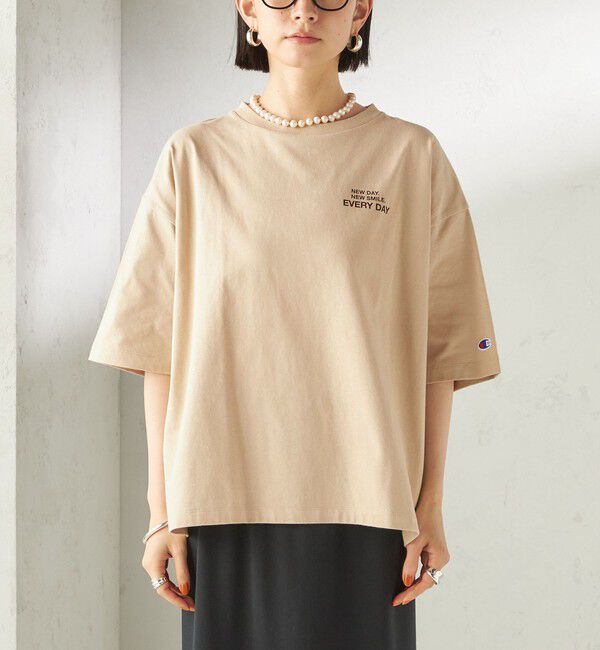 SHIPS for women「【一部WEB限定/ SHIPS別注】Champion: 5分袖 ロゴ プリント TEE」|Tシャツ・カットソー|