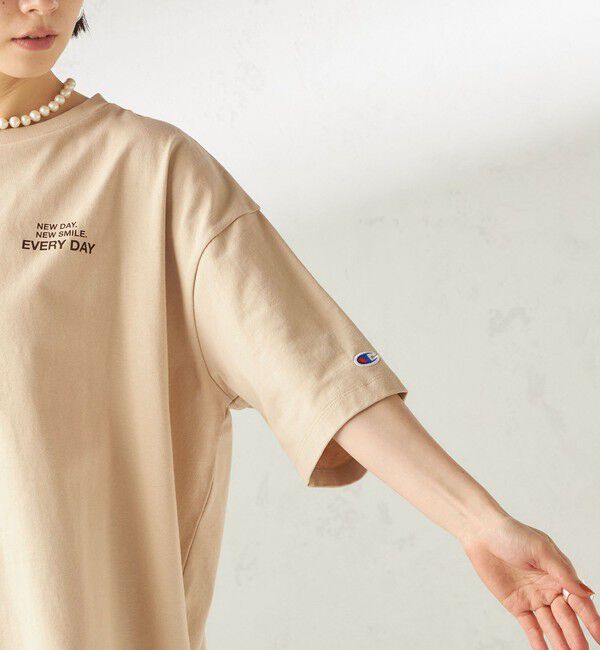 SHIPS for women「【一部WEB限定/ SHIPS別注】Champion: 5分袖 ロゴ プリント TEE」|Tシャツ・カットソー|