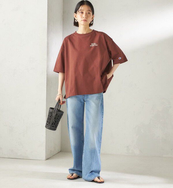SHIPS for women「【一部WEB限定/ SHIPS別注】Champion: 5分袖 ロゴ プリント TEE」|Tシャツ・カットソー|