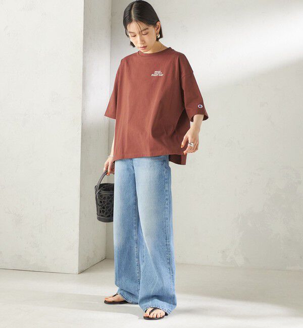 SHIPS for women「【一部WEB限定/ SHIPS別注】Champion: 5分袖 ロゴ プリント TEE」|Tシャツ・カットソー|