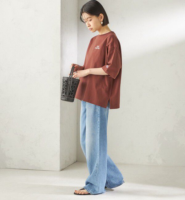 SHIPS for women「【一部WEB限定/ SHIPS別注】Champion: 5分袖 ロゴ プリント TEE」|Tシャツ・カットソー|
