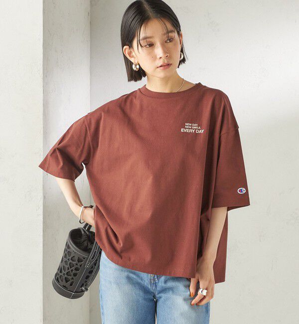 SHIPS for women「【一部WEB限定/ SHIPS別注】Champion: 5分袖 ロゴ プリント TEE」|Tシャツ・カットソー|