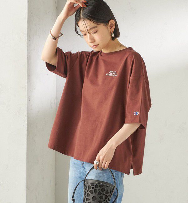 SHIPS for women「【一部WEB限定/ SHIPS別注】Champion: 5分袖 ロゴ プリント TEE」|Tシャツ・カットソー|