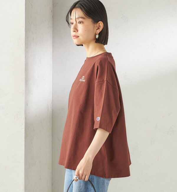 SHIPS for women「【一部WEB限定/ SHIPS別注】Champion: 5分袖 ロゴ プリント TEE」|Tシャツ・カットソー|