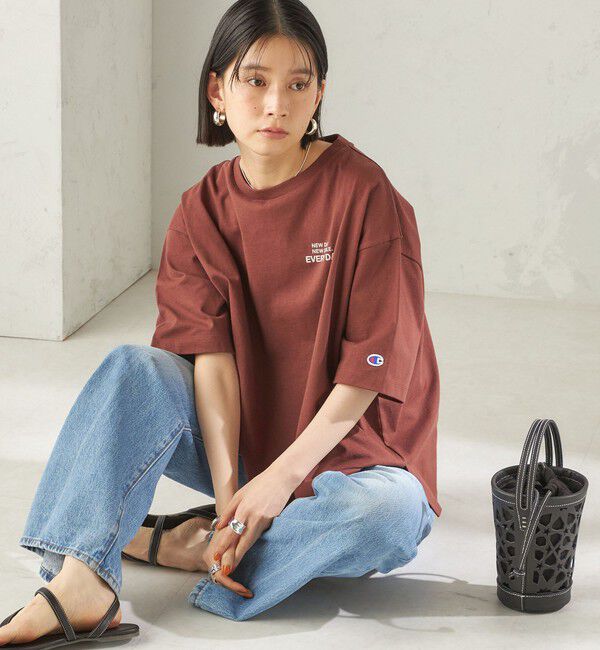 SHIPS for women「【一部WEB限定/ SHIPS別注】Champion: 5分袖 ロゴ プリント TEE」|Tシャツ・カットソー|