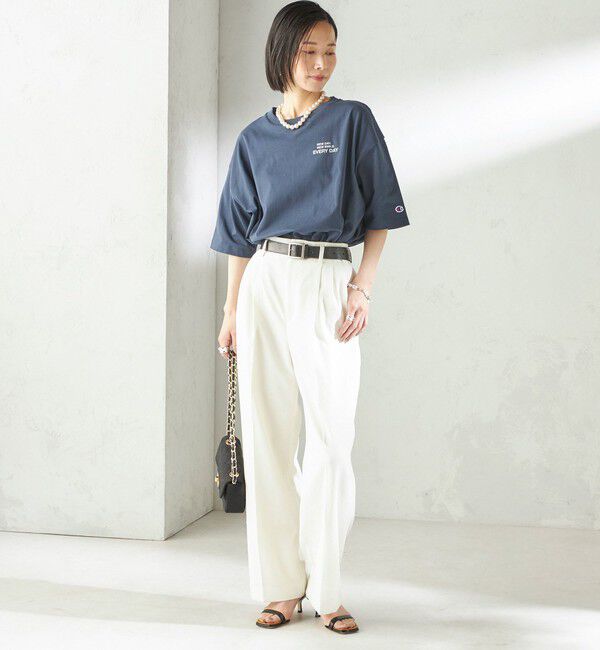 SHIPS for women「【一部WEB限定/ SHIPS別注】Champion: 5分袖 ロゴ プリント TEE」|Tシャツ・カットソー|