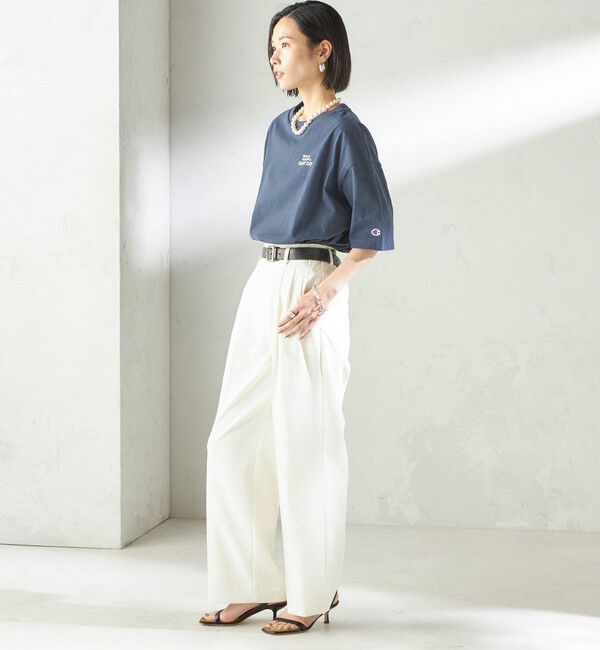 SHIPS for women「【一部WEB限定/ SHIPS別注】Champion: 5分袖 ロゴ プリント TEE」|Tシャツ・カットソー|