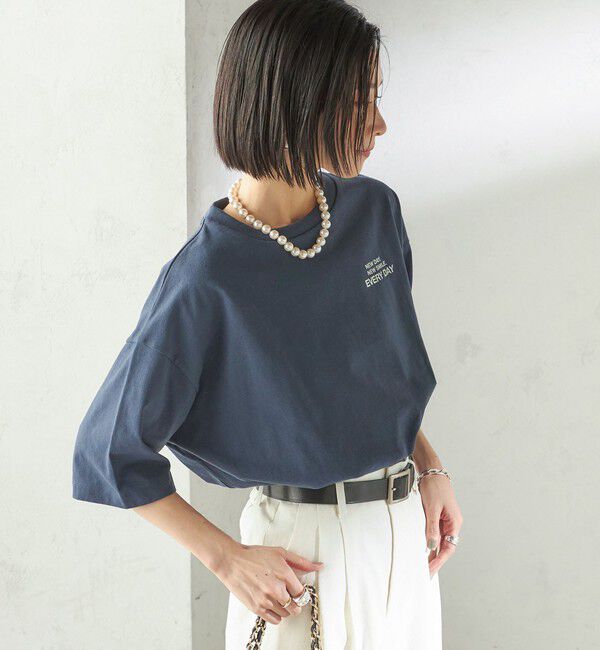 SHIPS for women「【一部WEB限定/ SHIPS別注】Champion: 5分袖 ロゴ プリント TEE」|Tシャツ・カットソー|