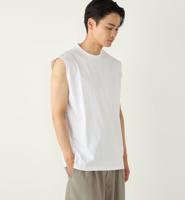 SHIPS Colors 「SHIPS Colors:〈抗菌防臭・接触冷感〉シルケット コットン ノースリーブ Tシャツ」|タンクトップ|ライトホワイト