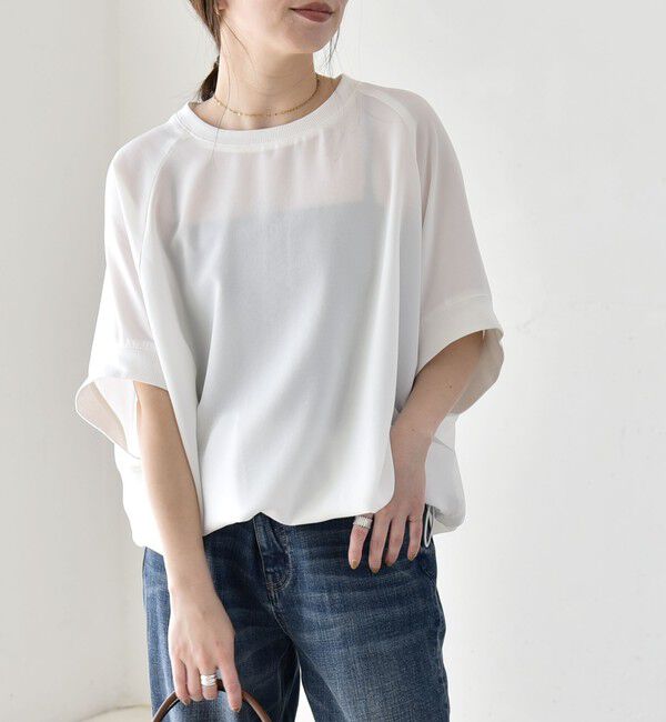 quaranciel「quaranciel:〈手洗い可能〉ジョーゼット ハーフスリーブ ドロスト ルーズ ブラウス」|シャツ・ブラウス|オフホワイト