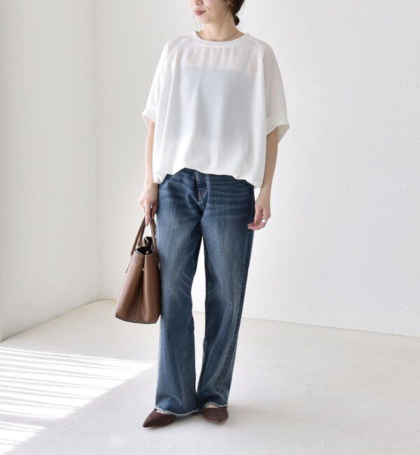 quaranciel「quaranciel:〈手洗い可能〉ジョーゼット ハーフスリーブ ドロスト ルーズ ブラウス」|シャツ・ブラウス|