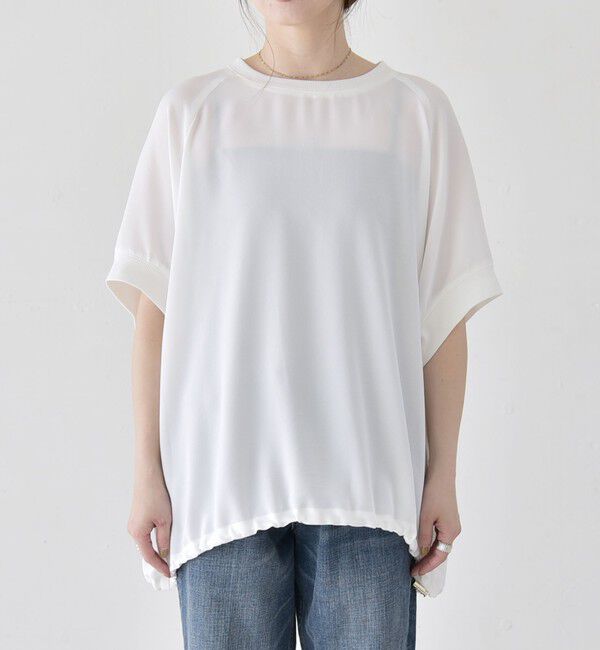 quaranciel「quaranciel:〈手洗い可能〉ジョーゼット ハーフスリーブ ドロスト ルーズ ブラウス」|シャツ・ブラウス|