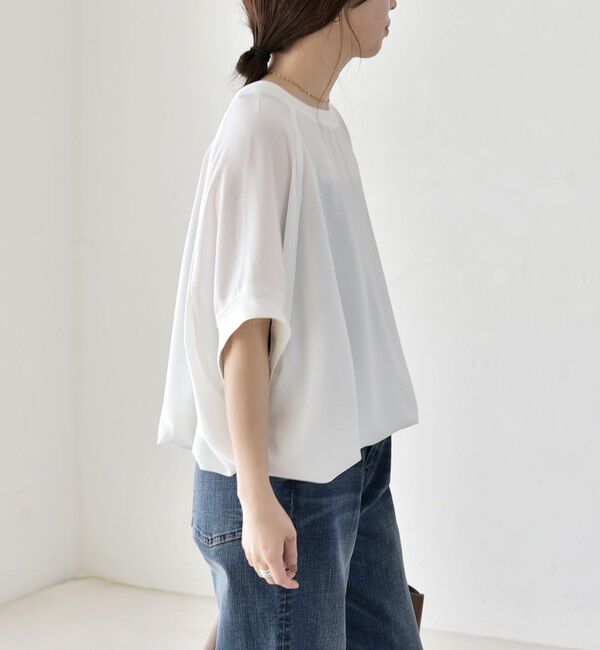 quaranciel「quaranciel:〈手洗い可能〉ジョーゼット ハーフスリーブ ドロスト ルーズ ブラウス」|シャツ・ブラウス|