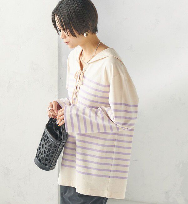 SHIPS for women「【SHIPS別注】Le minor: ボーダー セーラーカラー プルオーバー」|Tシャツ・カットソー|ラベンダー