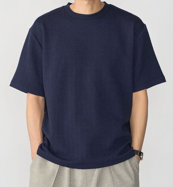 SHIPS「SHIPS: 膨れジャカード ショートスリーブ Tシャツ」|Tシャツ・カットソー|ネイビー