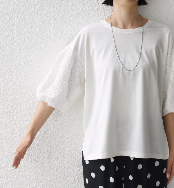 SHIPS for women「【WEB限定】〈接触冷感/UVカット/汗染み防止加工〉FUNCTION 袖 レース プルオーバー」|Tシャツ・カットソー|