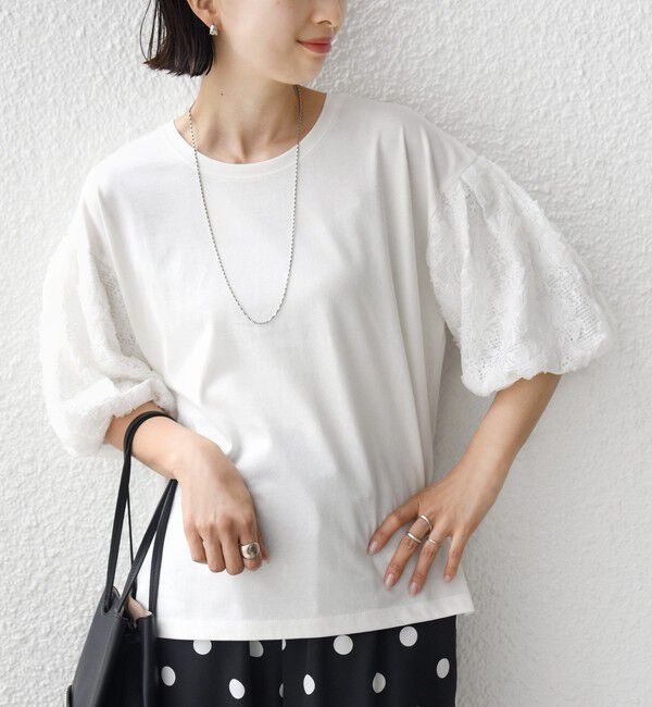 SHIPS for women「【WEB限定】〈接触冷感/UVカット/汗染み防止加工〉FUNCTION 袖 レース プルオーバー」|Tシャツ・カットソー|