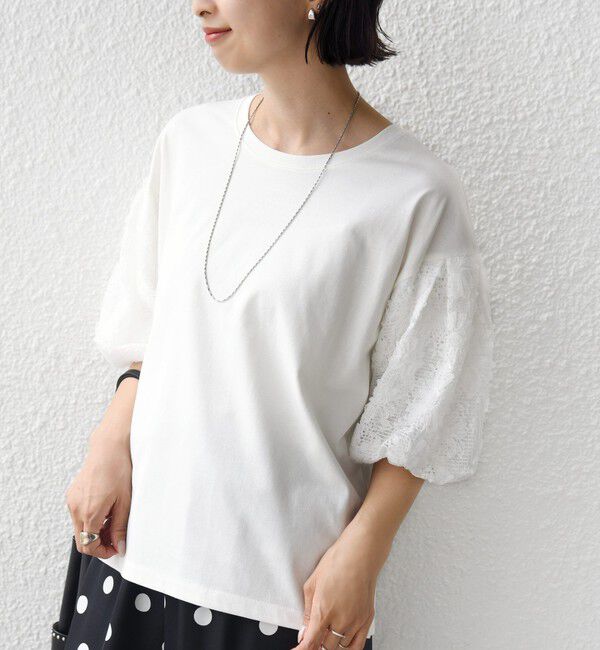 SHIPS for women「【WEB限定】〈接触冷感/UVカット/汗染み防止加工〉FUNCTION 袖 レース プルオーバー」|Tシャツ・カットソー|