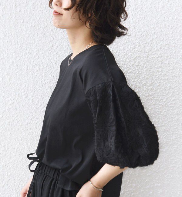 SHIPS for women「【WEB限定】〈接触冷感/UVカット/汗染み防止加工〉FUNCTION 袖 レース プルオーバー」|Tシャツ・カットソー|