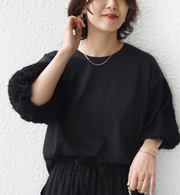 SHIPS for women「【WEB限定】〈接触冷感/UVカット/汗染み防止加工〉FUNCTION 袖 レース プルオーバー」|Tシャツ・カットソー|