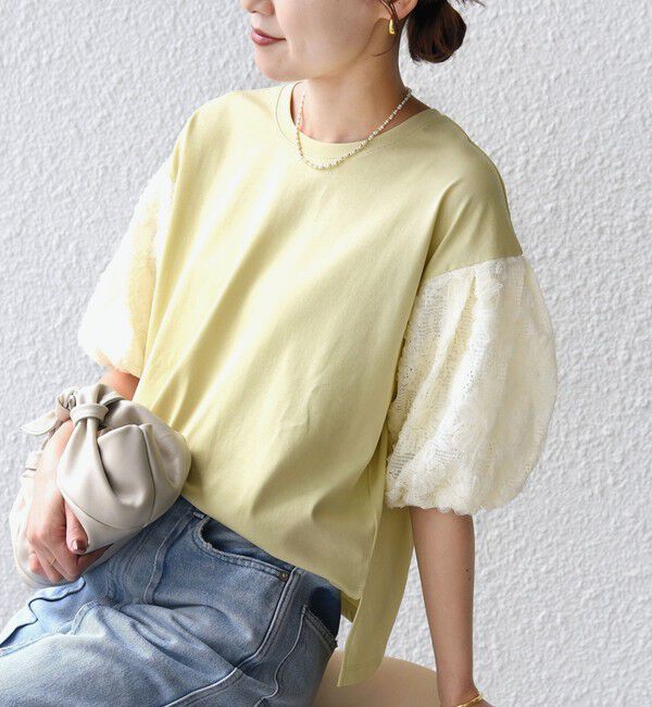 SHIPS for women「【WEB限定】〈接触冷感/UVカット/汗染み防止加工〉FUNCTION 袖 レース プルオーバー」|Tシャツ・カットソー|イエロー系