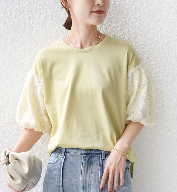 SHIPS for women「【WEB限定】〈接触冷感/UVカット/汗染み防止加工〉FUNCTION 袖 レース プルオーバー」|Tシャツ・カットソー|