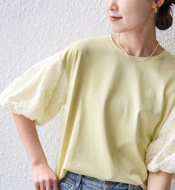SHIPS for women「【WEB限定】〈接触冷感/UVカット/汗染み防止加工〉FUNCTION 袖 レース プルオーバー」|Tシャツ・カットソー|