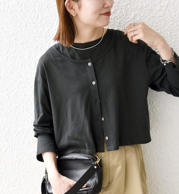 SHIPS any「《予約》SHIPS any:〈洗濯機可能〉レイヤード ノースリ TEE &times; カーディガン セット」|Tシャツ・カットソー|チャコールグレー