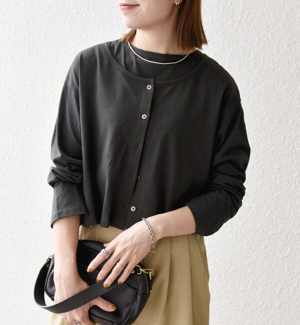 SHIPS any「《予約》SHIPS any:〈洗濯機可能〉レイヤード ノースリ TEE &times; カーディガン セット」|Tシャツ・カットソー|