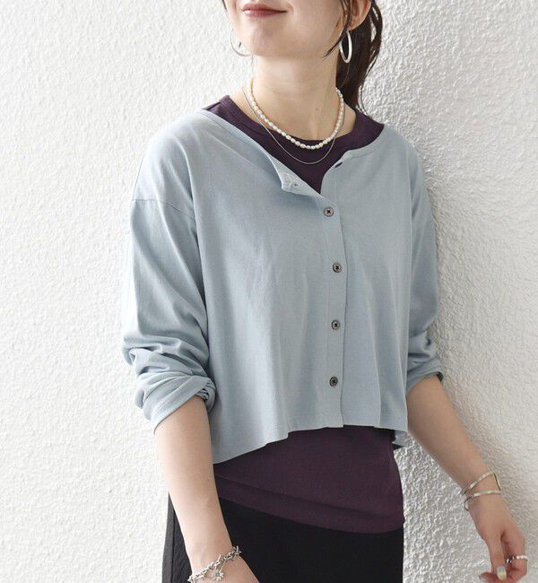 SHIPS any「《予約》SHIPS any:〈洗濯機可能〉レイヤード ノースリ TEE &times; カーディガン セット」|Tシャツ・カットソー|ワイン