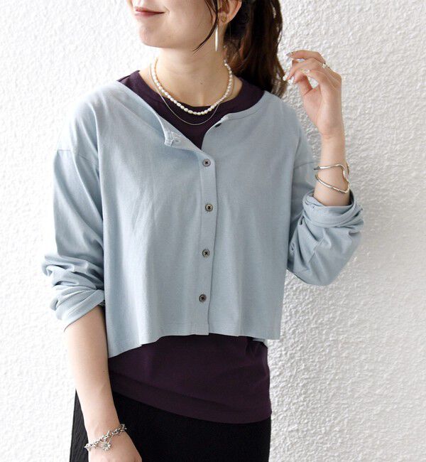 SHIPS any「《予約》SHIPS any:〈洗濯機可能〉レイヤード ノースリ TEE &times; カーディガン セット」|Tシャツ・カットソー|