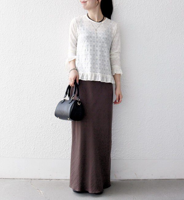 SHIPS any「《予約》SHIPS any:〈洗濯機可能〉フラワー レース ジャカード フリル ヘム プルオーバー」|Tシャツ・カットソー|